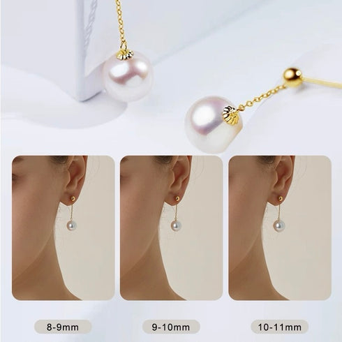 Elegant Pearl Gold Line Earrings - 8-11mm Sizes for Every Style